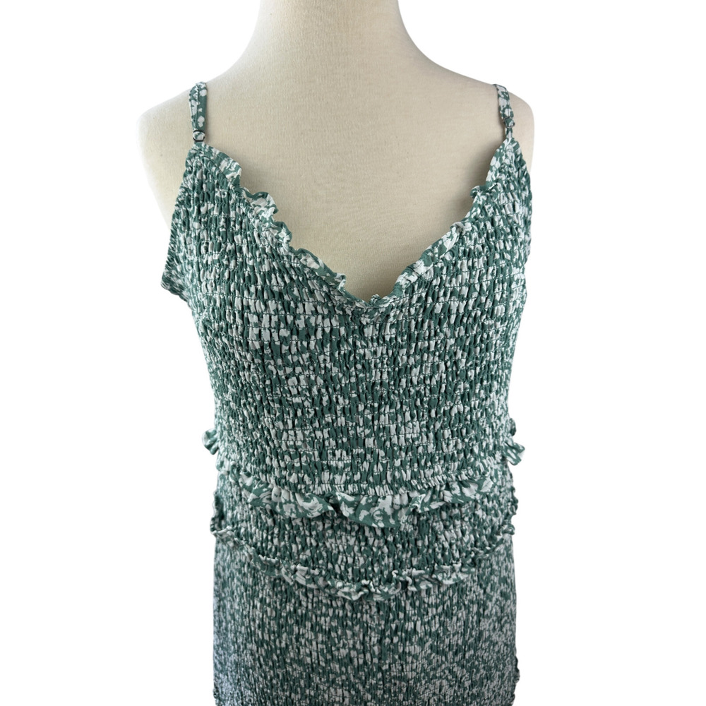 Abercrombie & Fitch Smocked Mini Dress Ruffle Green White Size XLT XL Tall - Picture 6 of 16